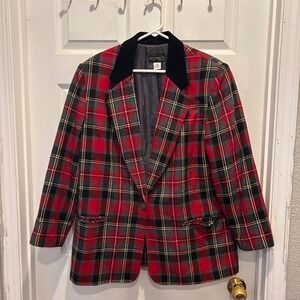VTG REQUIREMENTS Red Plaid Blazer Velvet Collar 16W Classic‎ Business Holiday